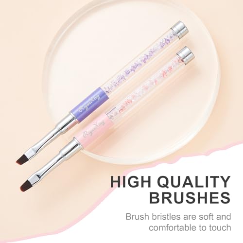 2PCS Nail Art Clean Up Brushes - Flat/Angled Nail Brushes for Cleaning Polish Mistakes on the Cuticles, Brushes for Nail Art and Designs Painting DIY - color: Purple+Pink