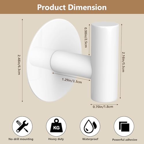 Heavy Duty Towel Hooks, Stainless Steel White Adhesive Hooks for Coat, Bags, Towels, Robes, Hats, Aprons – No Drill Bathroom, Kitchen, Hotel Wall Hooks (4 Pack) - color: White, size: Adhesive "T" Shape- 4 Pack