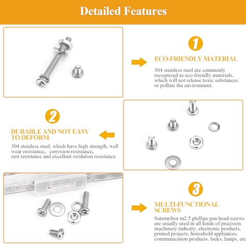565 Pieces M2.5 Machine Screws Nuts Washers Set, Sutemribor M2.5 x 4/6/8/10/12/16/20mm Phillips Pan Head Machine Screws Nuts Washers Assortment Kit, 304 Stainless Steel, Fully Threaded - size: M2.5, style: Phillips Pan Head