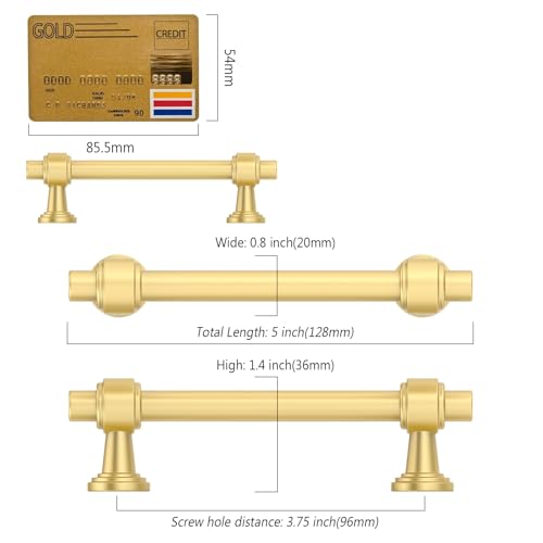 Amerdeco 10 Pack Brushed Gold Cabinet Pulls 3.75 Inch(96mm) Hole Center Drawer Pulls Cabinet Hardware Kitchen Cabinet Handles for Bathroom Dresser Pulls ZH0069 - color: Brushed Gold, size: 3.75" Hole Center