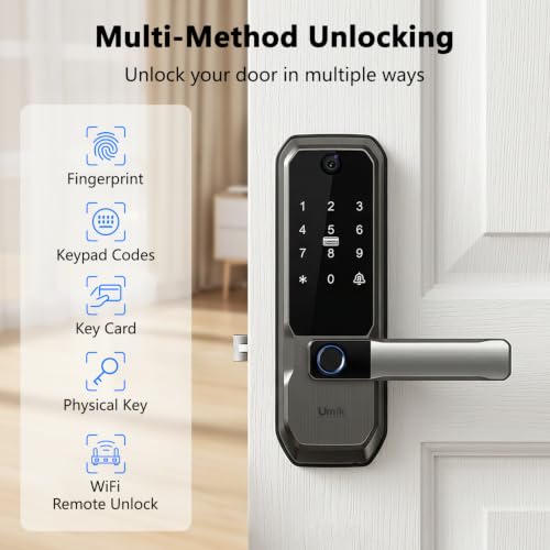 UMIKSMART WiFi Smart Door Lock with Camera, Fingerprint Keypad, App Control - color: Charcoal
