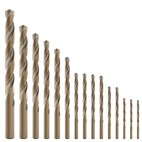 GMTOOLS 15Pcs Cobalt Drill Bit Set, M35 HSS, 135 Degree Tip, Twist Jobber Length Drill Bit Kit for Hardened Metal, Cast Iron, Stainless Steel, Plastic and Wood, with Indexed Storage Case 1/16"-3/8" - style: 15 pcs Cobalt