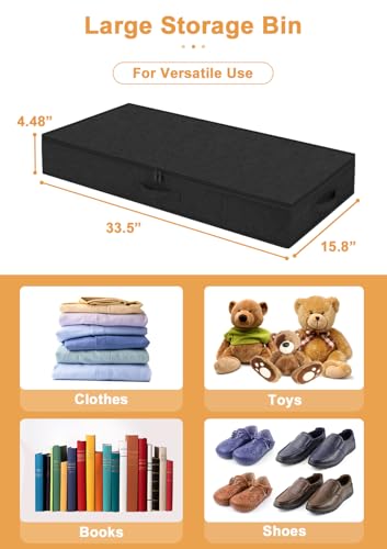 punemi 4.5 in Tall Low Profile Under Bed Storage Containers, 2 Pack, Black - color: Black, size: 2 Pack-4.5 inch Tall-Structured