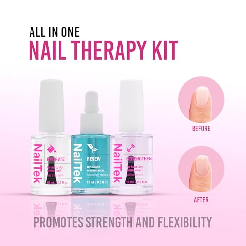 Nail Tek Therapy Kit – Nail Repair for Damaged Nails, Hydrate, Renew & Strengthen Nails Treatment, Made in USA, 0.5 fl oz each - color: Pink