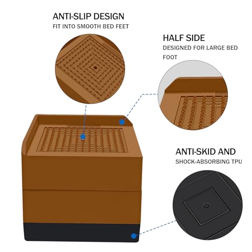 ANNKUT Bed Furniture Risers 3 inch, Square Adjustable Risers Blocks for Bed Sofa Table and Couch Lift to 1.5 or 3 inch，Heavy Duty Support Up to 1,300 Lbs (4 Pack-Brown) - color: 3 Inch-brown(square)