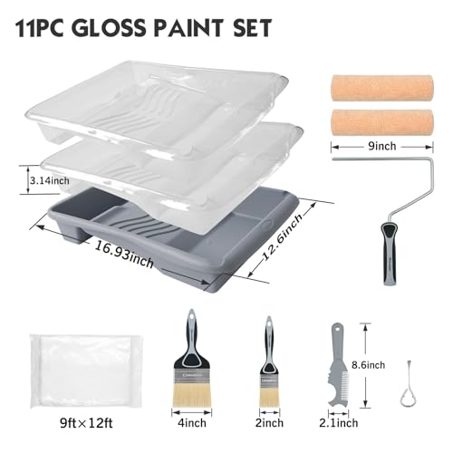 ROLLINGDOG 9 Inch Paint Roller Kit - color: 11 pc paint roller kit with drop cloth