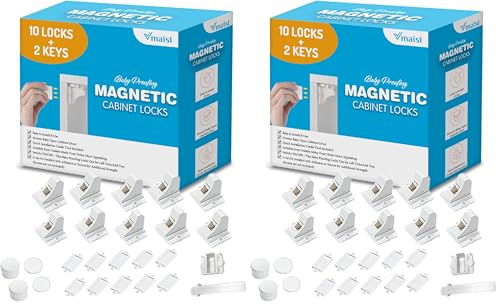 Vmaisi Adhesive Magnetic Locks for Cabinets & Drawers (10 Locks and 2 Keys) (Pack of 2) - size: Standard (Pack of 2)