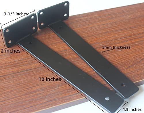 12 Pack - 10 inch Black Hidden L Shelf Bracket (1/5 Inch Thicked) Iron Floating Shelf Brackets Rustic Industrial Metal Brackets for Shelf Support - size: 10 Inch, style: Black 12 Pack
