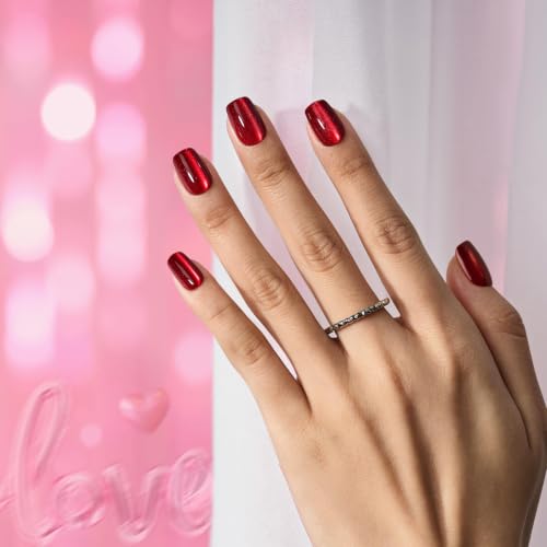 BTArtbox Press On Nails, Hot Love, Short Square, Red Cat Eye, 32Ct - color: A1-Hot Love