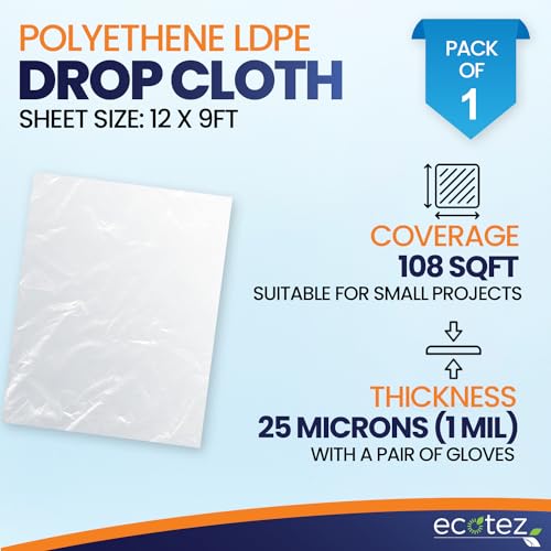 1 Pack 12 x 9 ft Extra Large Plastic Drop Cloth for Painting - size: 1 Sheet-1mil