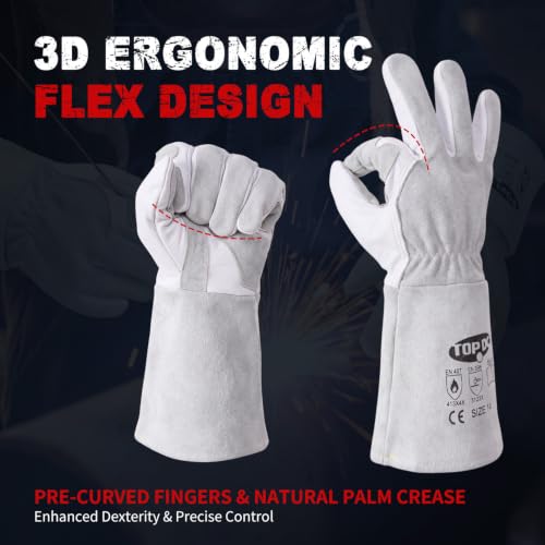 TOPDC Goatskin TIG Welding Gloves 14 Inch Large, Split Cowhide Back - color: 14 Inch Goat Grain-large