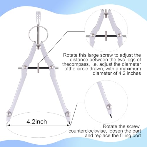Unjoo Compass and Protractor Set, Math Compass for Geometry (Silver) - color: Silver