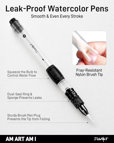 JusArt Water Brush Pens 6-Pack Leak-Proof Refillable Watercolor Pens - color: 6 Pcs Black