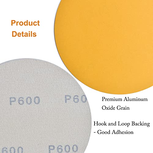 6-Inch No-Hole Hook and Loop Gold Sanding Discs 600-Grit, 100-Pack - size: 600 Grit