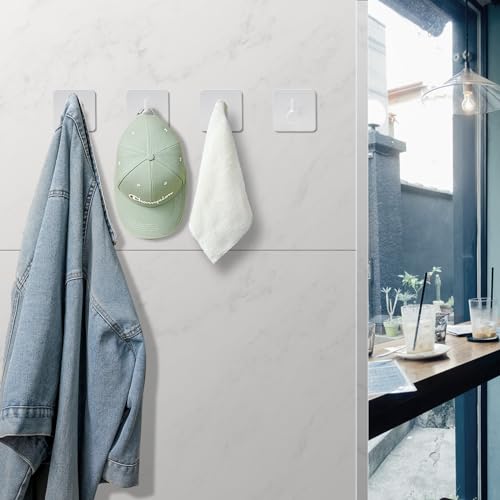 Fotosnow White Adhesive Towel Hooks: 15LB Heavy Duty Wall Hooks Stick on Shower Hooks for Bathroom Kitchen Door-4Packs - color: White-4 Pack