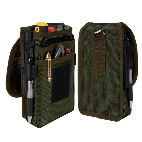 Belt Tool Pouch, Multitool Organizer Electrician Holster Nylon Tactical Pocket Attachment Utility Sheath Bag Tradesman Pro Maintenance Tool Sleeve for EDC Gears Cellphone - color: Olive