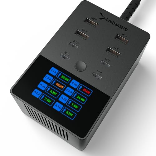 SABRENT VOLTIK Charging Station, 252W 8-Port USB C and USB A, LCD Display - size: 8-Port