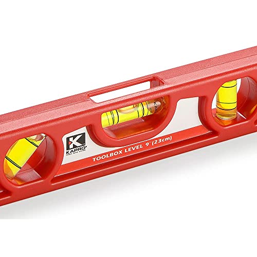 Kapro - 227 Toolbox Level - 9-Inch - for Leveling and Measuring - Features V-Groove, Magnet Strip, Rubber End Caps, and Colored Vials