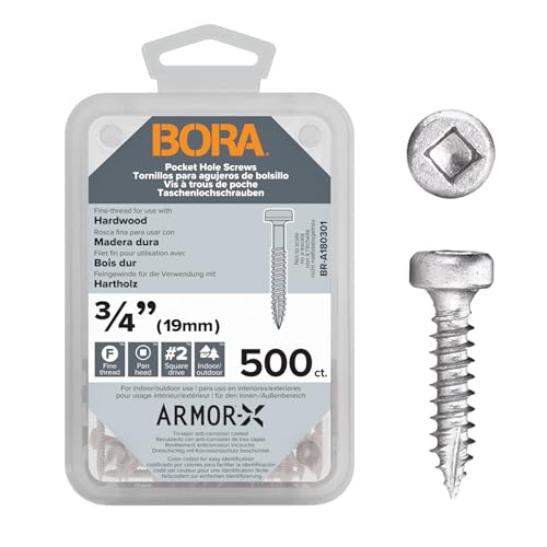 Bora Pocket Hole Screws 3/4 Inch Fine Thread - 500 Pack for Wood Joinery - Professional Woodworking Bora Jig Compatible Screws for Furniture, Cabinetry & Carpentry Projects - size: 3/4 inch (500 Piece), style: Fine Thread