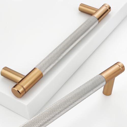 30 Pack 5 Inch 128 mm Bronze and Nickel Knurled Cabinet Handles Cabinet Pulls Aluminum Handles Knurled Drawer Pulls Oxidation Finish with Diamond Pattern 6" Length (5" Hole Center) - color: PBronze and Nickel, size: 5 Inch