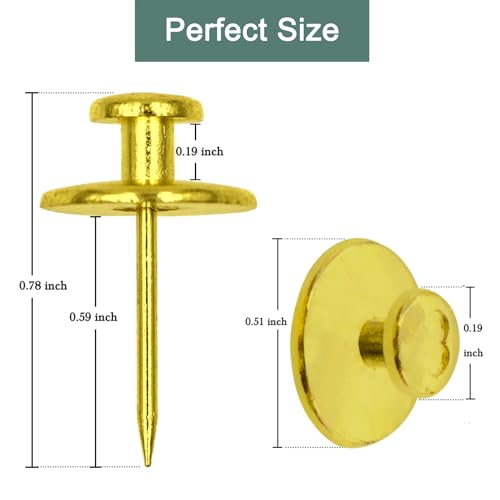 50 PCS Picture Hangers Hooks for Drywall, Gold Push Pins Double Headed Nails Thumbtacks for Wall Hangings Picture, Decorative Small Pins for Cork Board Home Office Photo Decorations - style: Gold