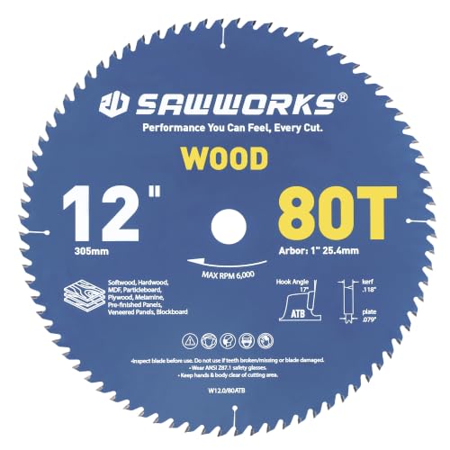 SawWorks 12" 80T ATB Circular Saw Blade Woodworking for Precision Finish - size: 12 In 80T