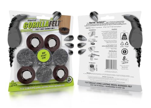 Slipstick GorillaFelt 1-1/2 Inch Felt Glides/Furniture Feet Floor Protectors (Set of 8 Sliders) Nail On Felt Furniture Pads Guaranteed to Stay On, Round, CB270-8 - size: 1-1/2 Inch 8 Pack