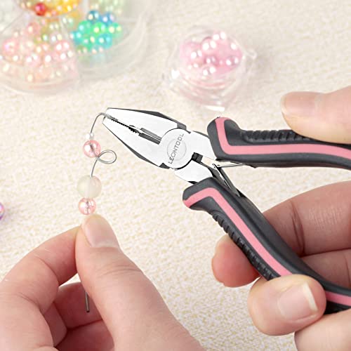 Mini Linemans Pliers Spring Loaded 5 Inches Wire Cutter with Serrated Jaw Chromium Vanadium Steel Construction Mini Combination Pliers for Jewelry Making, Pink Tool for Women - style: Linemans Pliers