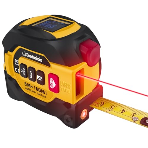 Laser Tape Measure 3 in 1 with Laser Level Crosshairs |196ft/60m LCD - color: Yellow