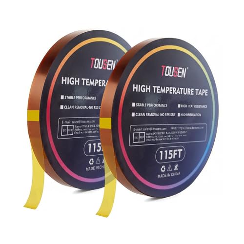 High Temperature Tape, Heat Transfer Tape for Heat Press & Sublimation, Heat Resistant Polyimide Tape, 10mm x 115FT (35m) x 2 Rolls for Electronics, Masking, Soldering & Insulation - size: 10MM×115FT×2R