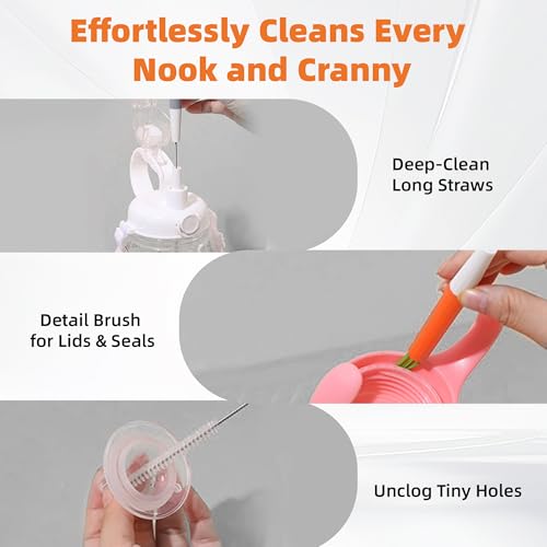 2 Pcs Multi Straw Cleaner Brush, Detachable Cleaning Brushes, Orange & Gray | Fits Plastic/Metal/Glass/ Silicone Straws and Tumbler Lids Gap/Nipple, Food-Grade Nylon, Non-Slip Handle, Easy Storage