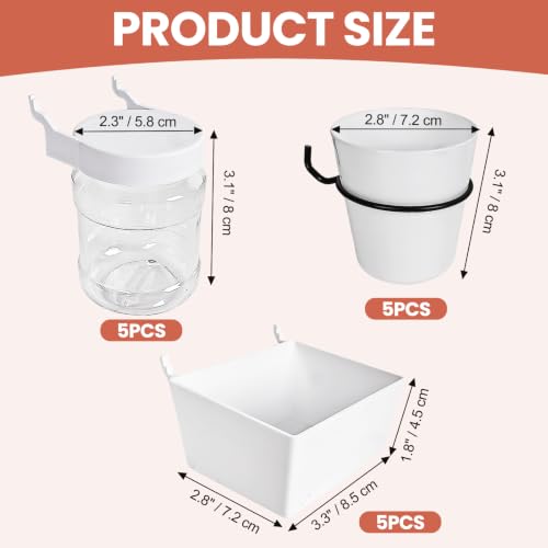 15PCS Pegboard Organizer Accessories, 5 Clear Storage Jars with Lids, 5 Bins and 5 Hanging Cups, Pegboard Containers for Garage, Workshop, Craft Room, Office and Home Organization