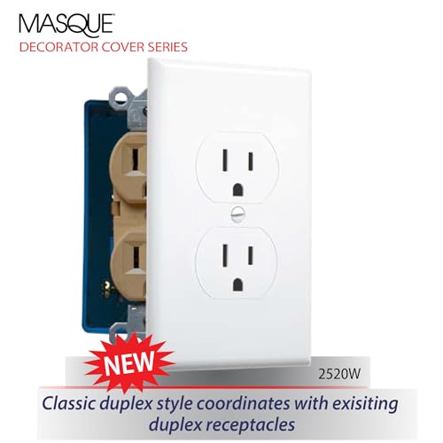 TayMac 2520W MASQUE White 1-Gang Duplex Jumbo Electrical Outlet Cover Wall Plate, Replaces Old Wall Plate for Electric Outlet, Home Improvement Essential, White, 1-Pack