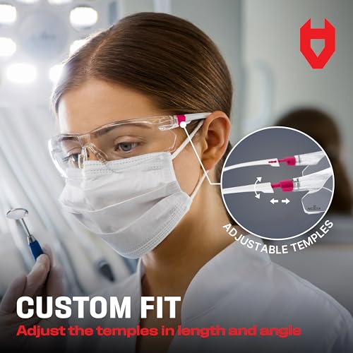 NoCry Clear Safety Glasses for Women with Adjustable Frames — Anti Fog Safety Glasses with 100% UV Protection & Scratch Resistance, ANSI Z87.1 Rated — Perfect Safety Goggles for Women, Nursing Goggles - color: White & Pink
