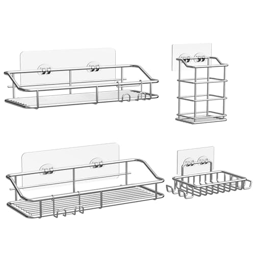 Nieifi Shower Caddy Adhesive, Shower Shelves, Shampoo Holder for Bathroom - color: A-Silver, size: 4 Pack