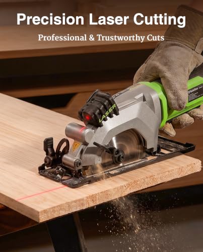 TaskStar Mini Circular Saw with Laser Guide: 4.8A 4000RPM Compact Corded Power Cutter, 4-1/2 in Electric Hand Tool with Rip Fence, 3 Blades for Wood, Soft Metal, Tile, Plastic Cutting