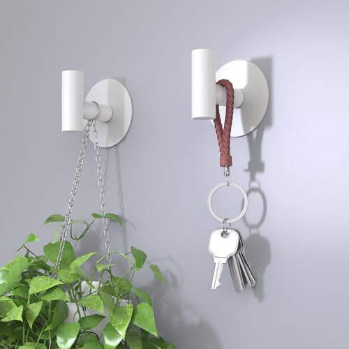 Heavy Duty White Towel Hooks, Stainless Steel Adhesive Coat Hooks for Bags, Towels, Robes, Hats, Aprons – No Drill Bathroom, Kitchen, Hotel Wall Hooks (2 Pack) - color: White, size: Adhesive "T" Shape- 2 Pack