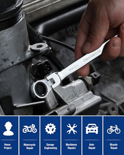 WORKPRO 13 mm Ratcheting Combination Wrench, Mirror Polish Chrome Plating - size: 13 mm, style: Mirror Polish
