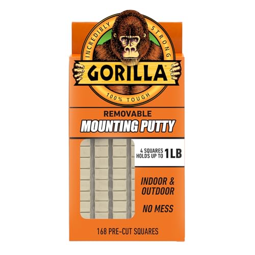 Gorilla Removable Mounting Putty, Natural Tan, 168 Pre-Cut Squares, 1-Pack - size: 168 Squares