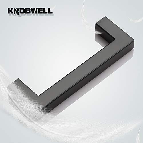 KNOBWELL 6 Pack Black Kitchen Cabinet Pulls, 3-3/4 inch Hole Center Black Square Stainless Steel Dresser Drawer Pulls 4-1/5" Length - color: Matte Black, size: Hole Center:3-3/4 inch(96mm)