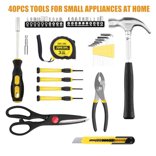 DOWELL Home Tool Set, 40 Pcs Household Hand Tool Kit, Yellow - color: Yellow