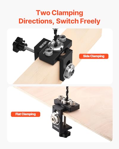 VEVOR Doweling Jig Kit, Self Centering Dowel Drill Jig for Straight Holes, Aluminum Alloy Woodworking Joints Tool with 3 Size Drill Bits 5/16", 3/8", and 19/32", Adjustable Width, for Wood Working - size: Ultra, style: Doweling Jig