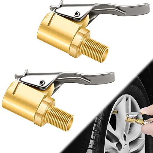 2 Pcs Brass Locking Tire Air Chuck, Tire Inflator Hose Adapter for Twist On Connection Convert to Lock On, No Air Leakage Air Compressor Pump Clip On Tire Chucks, Tire Nozzle with Tire Valve Thread - size: Thread Connector 2pcs