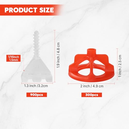 DGSL Tile Leveling System 1/16 Inch, 900 Tile Spacers and 300 Red Cap - size: 1/16 Inch * 900 Base+300 Caps