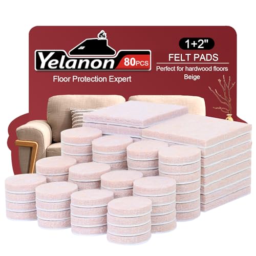 Yelanon Felt Furniture Pads for Hardwood Floors -80 Pcs Premium Felt Pads for Chair Legs, Floor Protectors for Furniture, Beige - size: 80 pcs Beige