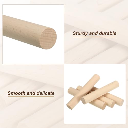 PATIKIL 1 x 6 Inch Dowel Rods Wood Sticks Unfinished Round Dowels 10pcs - size: 1"x6"