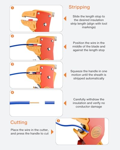 VCELINK Automatic Quickstrip Wire Stripper & Cutter 2-in-1, Red - color: Orange