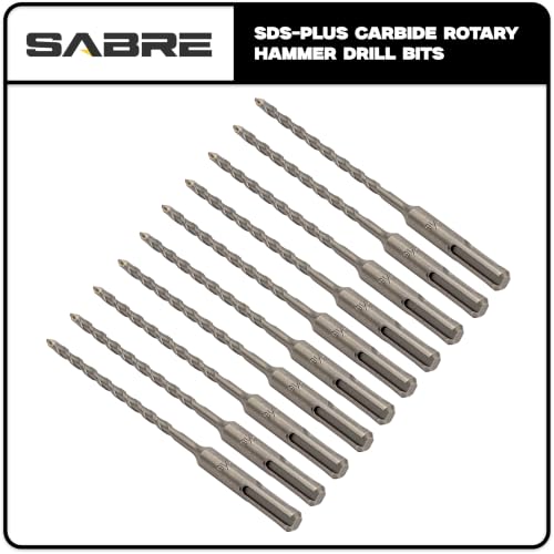 10-Pack SDS Plus 3/16" x 6" Rotary Hammer Drill Bits, Carbide Tipped for Brick, Stone and Concrete