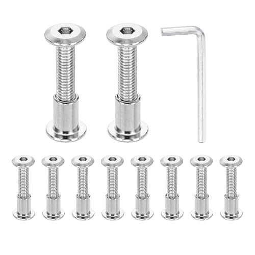 HARFINGTON 10 Set M6x30mm Hex Drive Socket Cap Bolt and M6x12mm Nuts with M4 Hex Wrench, Furniture Connector Bolts and Screws for Furniture Countersunk Belt, Silver - size: M6x30mm, M6x12mm
