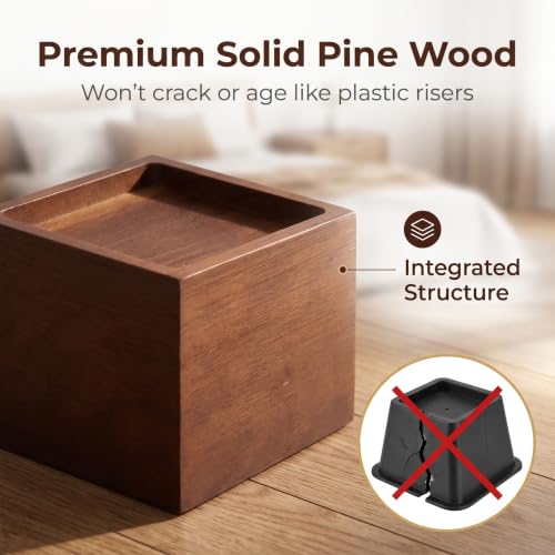 Lufia 3 Inch Solid Pine Wood Furniture Risers 4 Pack, 2000 LBS Heavy Duty Silicone Non Slip Lift Blocks for Bed Sofa Cabinet - color: Dark Brown - 4-pack, size: 3 Inch